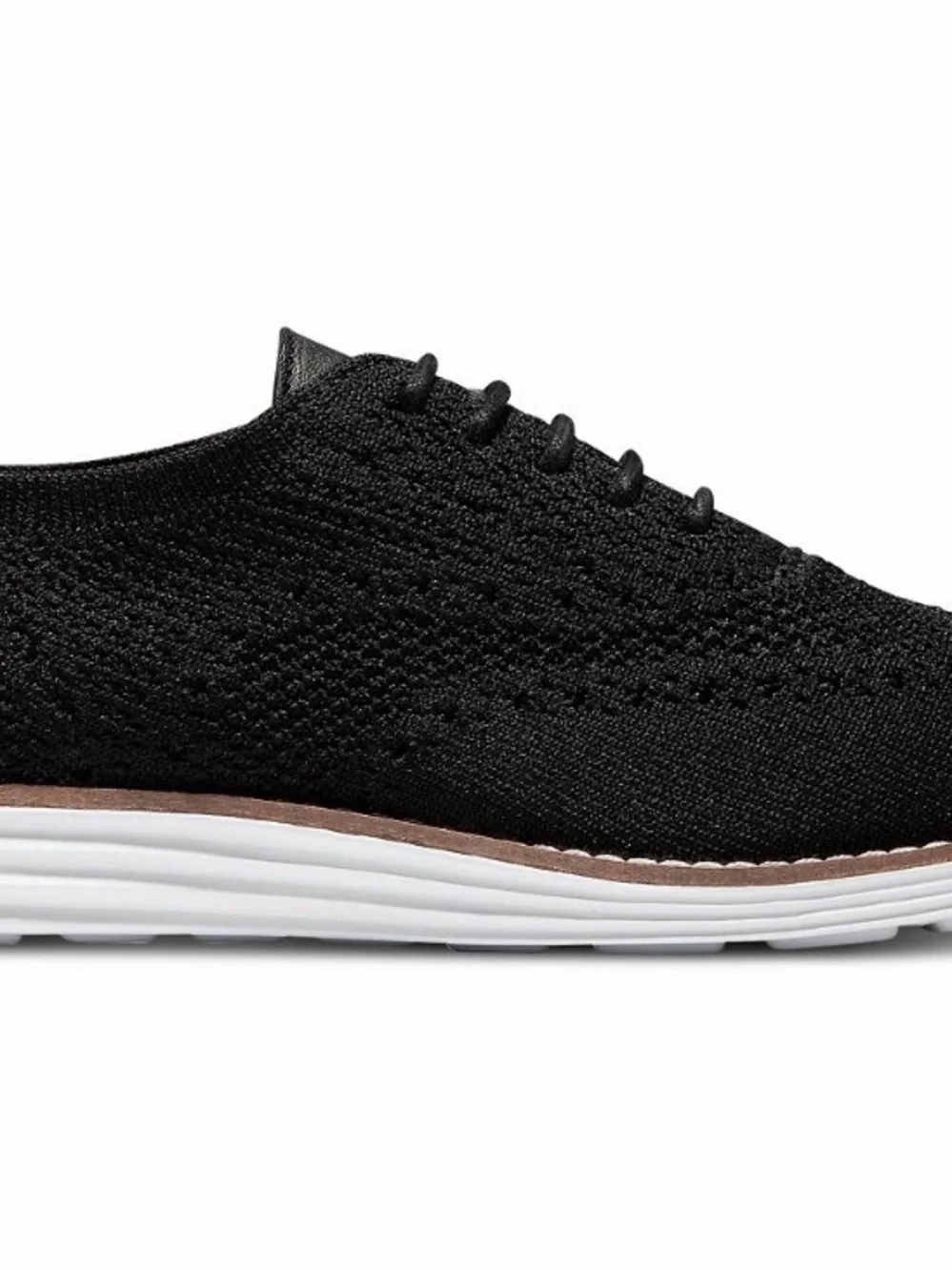 Cole Haan Black Knit Oxford with White Sole and Tan Trim